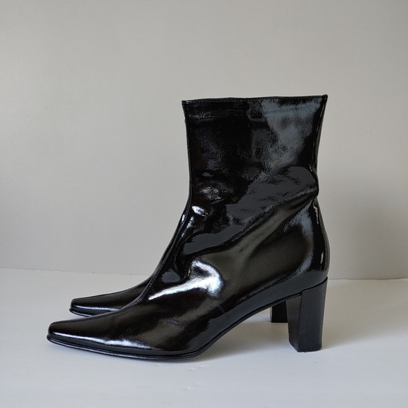 Aquatalia Boots Patent Leather Pointed Toe Block Heel Black Size 9 / 10 - Picture 5 of 15
